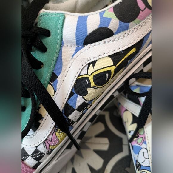 Vans x Disney Old Skool 80s Mickey Pink Teal Checkerboard size 7 - Picture 3 of 7